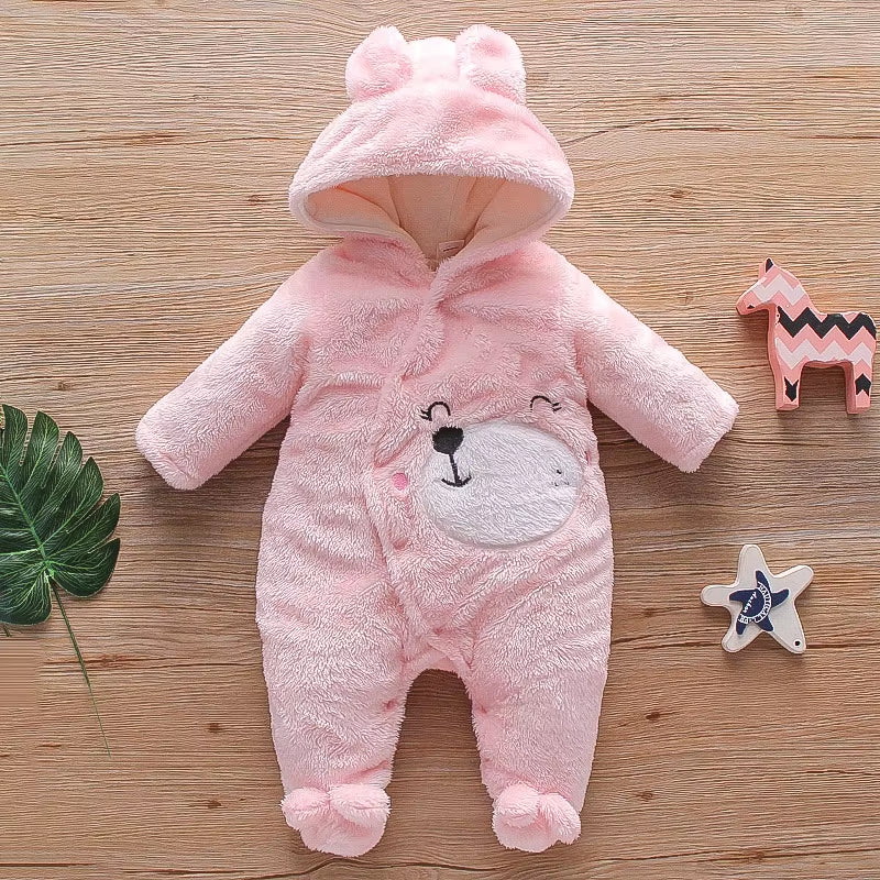 Autumn and Winter New Baby Plush Climbing Clothes Baby Warm and Thick Cartoon Dog Rabbit Cute Cotton Clothes for 0-2 Years